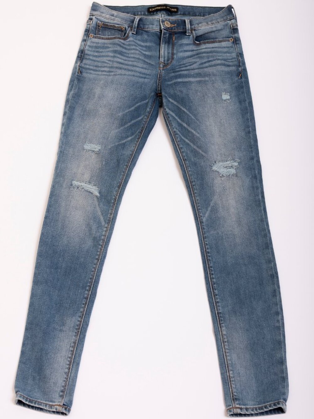 Express Jeans Women’s 6 Regular Mid Rise Leggings Skinny Stretch Denim Rips 90's